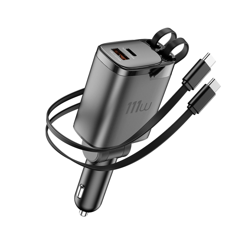 Wiwu Wi-CC034 Type-C + USB-A Fast Charging Car Charger with GaN Technology and Built-in Cable 111W - 7