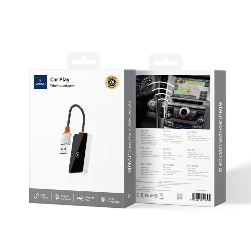 Wiwu Wi-CP002 CarPlay Dijital LED Göstergeli Kablosuz Ses Alıcı USB Girişli Bluetooth Adaptör - 8