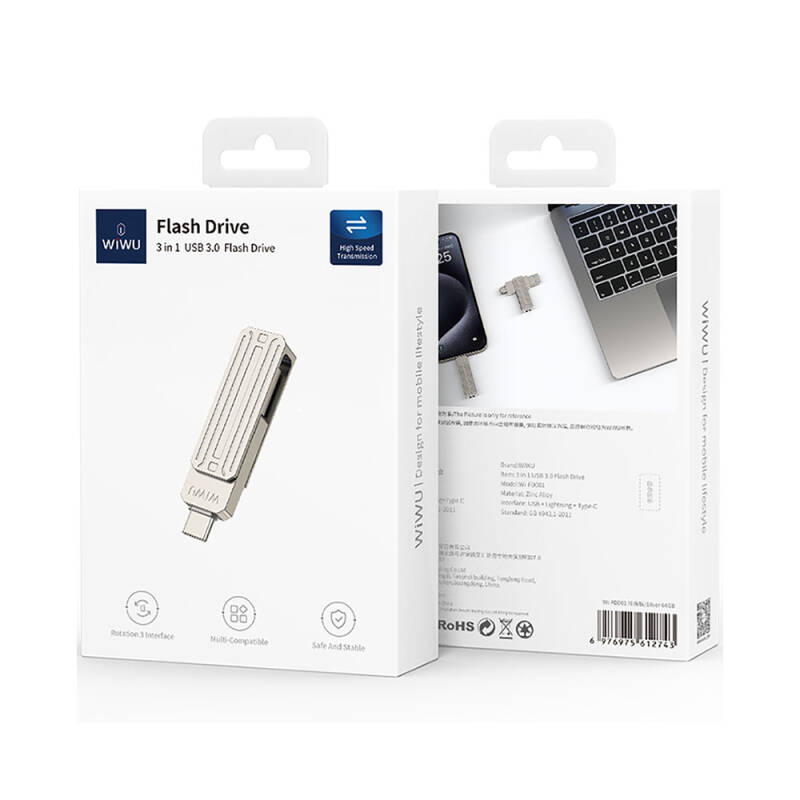 Wiwu Wi-FD001 3in1 USB3.2 Sürücü Disk USB-A + Lightning + Type-C OTG 256 GB - 10