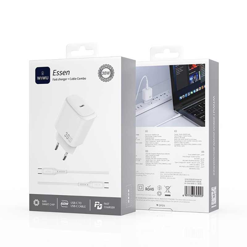 Wiwu Wi-G008 Essen Series GaN Tech PD Fast Charging Head Type-C to Type-C PD 30W Wired Charging Set - 14