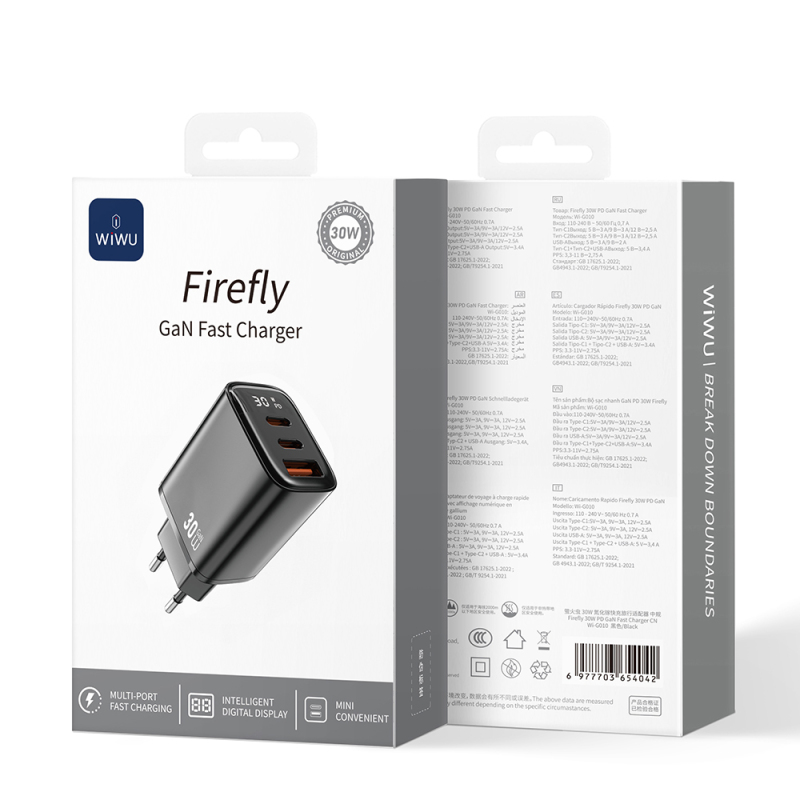 Wiwu Wi-G010 Firefly Serisi GaN Tech PD Hızlı Şarj Özellikli Şarj Başlığı 30W - 5