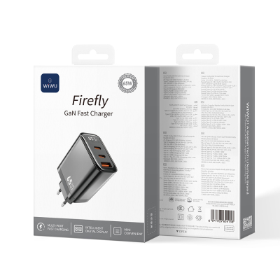 Wiwu Wi-G012 Firefly Serisi Dual Type-C PD & USB-A GaN Teknolojili Hızlı Şarj Başlığı 65W - 3