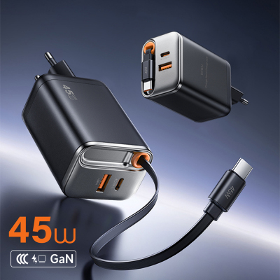 Wiwu Wi-G021 Helix Serisi GaN Teknolojili Hızlı Şarj Başlığı USB-A to Type-C PD 45W Type-C Kablolu Şarj Seti - 3