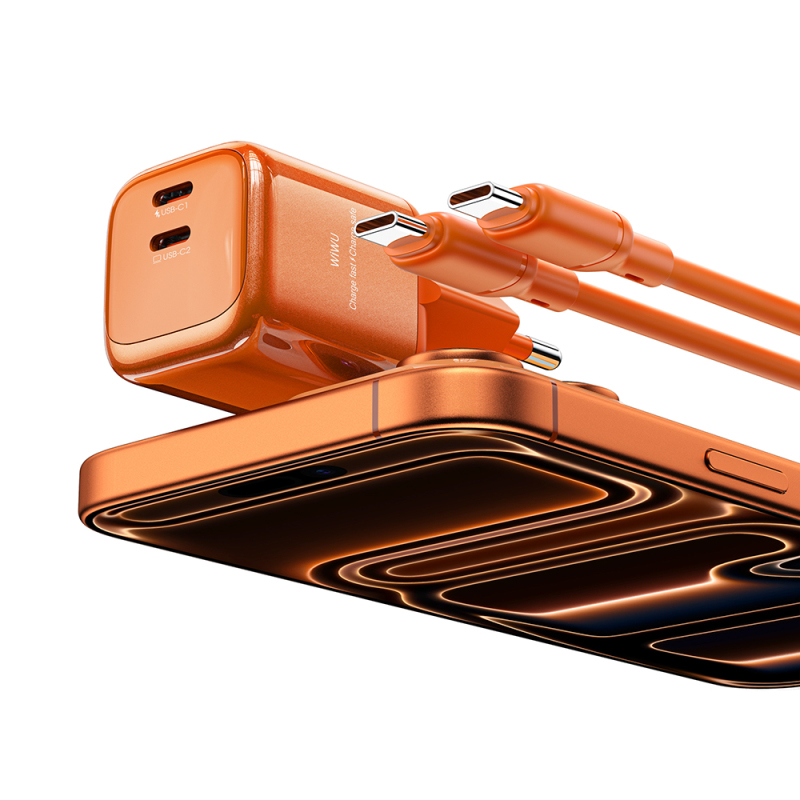 Wiwu Wi-G025 Cube Series Type-C to Type-C GaN Tech Fast Charging Wired Charger Set 47W - 3