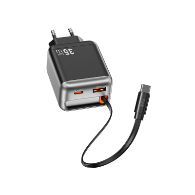 Wiwu Wi-G029 Helix Serisi GaN Teknolojili Hızlı Şarj Başlığı USB-A to Type-C PD 35W Type-C Kablolu Şarj Seti - 3