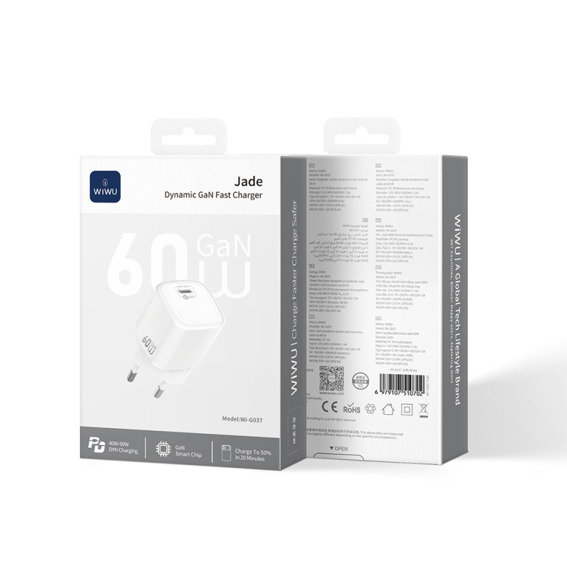 Wiwu Wi-G037 Jade Dynamic Serisi AVS Özellikli GaN Tech PD Hızlı Şarj Özellikli Şarj Başlığı 60W - 7