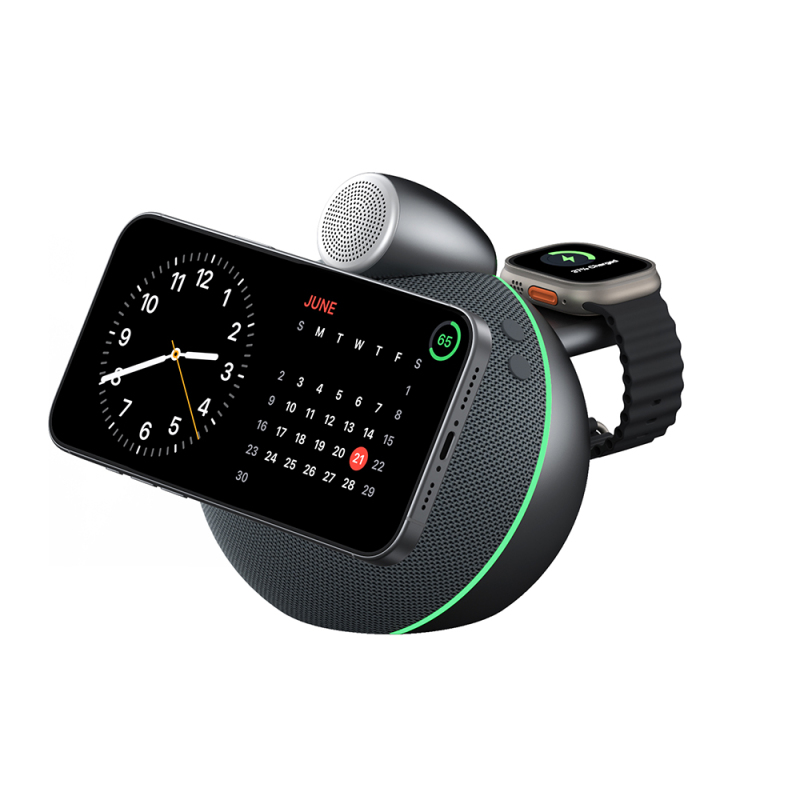 Wiwu Wi-G042 Qi2 Şarj Teknolojili Bluetooth Speaker Hoparlör Özellikli 25W Kablosuz Şarj Standı - 3