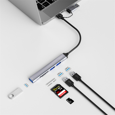 Wiwu Wi-HB003 Zolo Series Type-C USB-A 5in1 Hub with USB3.0 + USB2.0 + SD/TF Connection - 5