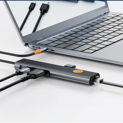 Wiwu Wi-HB005 Travel Serisi 5in1 HDMI (4K@60Hz) Girişli + RJ45 + 100W PD Type-C Hub Bağlantı İstasyonu - 5