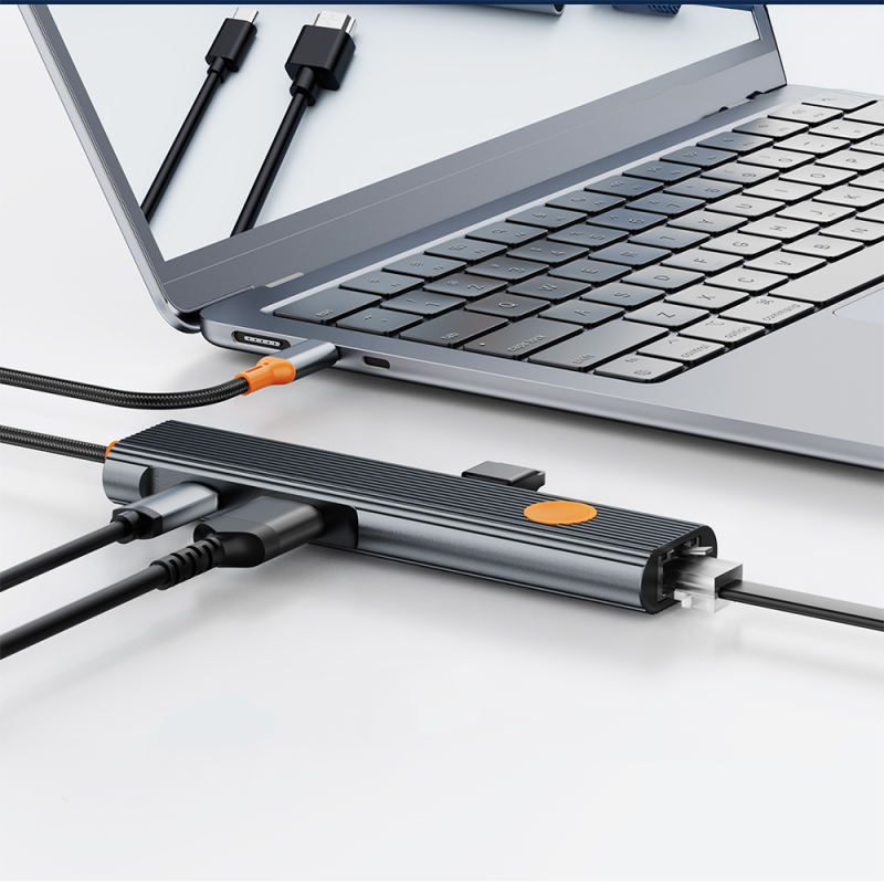 Wiwu Wi-HB005 Travel Serisi 5in1 HDMI (4K@60Hz) Girişli + RJ45 + 100W PD Type-C Hub Bağlantı İstasyonu - 5
