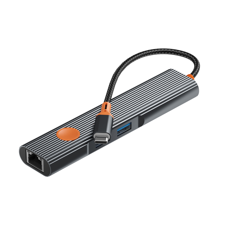 Wiwu Wi-HB005 Travel Serisi 5in1 HDMI (4K@60Hz) Girişli + RJ45 + 100W PD Type-C Hub Bağlantı İstasyonu - 1