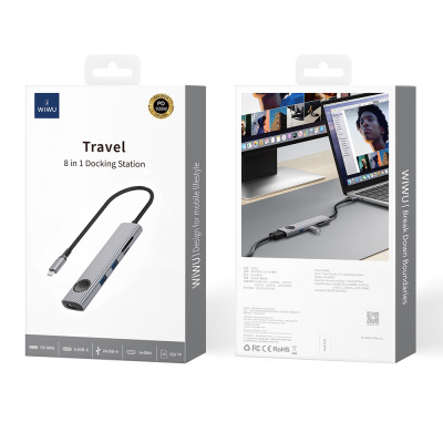 Wiwu Wi-HB8001 Travel Serisi 8in1 HDMI (4K@60Hz) Girişli 100W PD Type-C Hub Bağlantı İstasyonu - 7