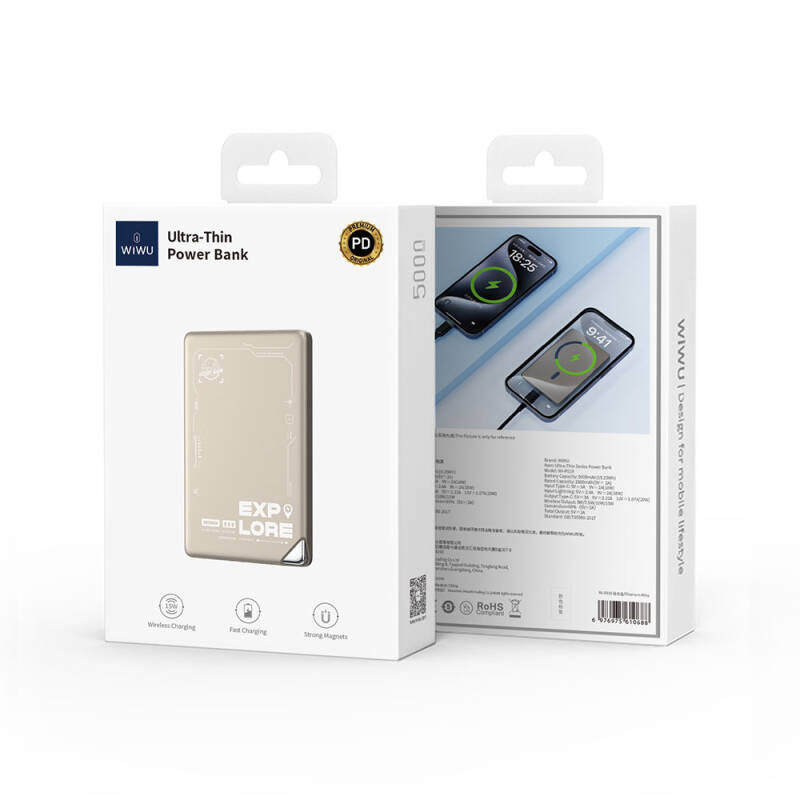 Wiwu Wi-P019 Ultra-Thin Explore Serisi Led Göstergeli Wireless Magsafe Powerbank 15W 5000mAh - 5