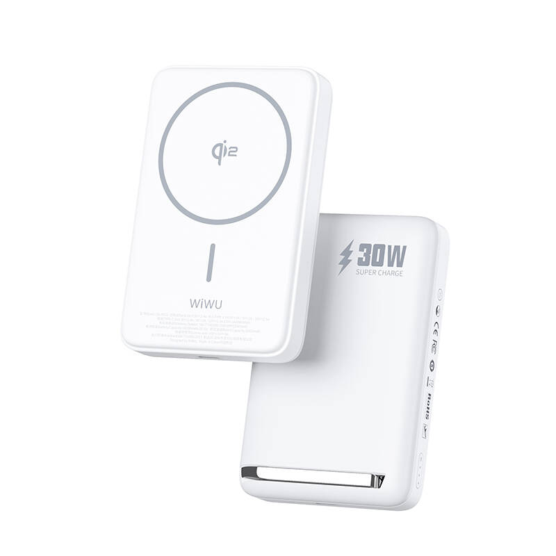 Wiwu Wi-P031 Qi2 Şarj Teknolojili LED Işık Göstergeli Standlı 30W Taşınabilir Magsafe Wireless Powerbank 10.000mAh - 1