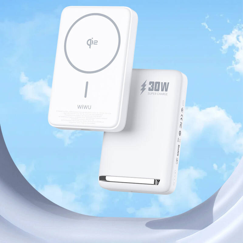 Wiwu Wi-P031 Qi2 Şarj Teknolojili LED Işık Göstergeli Standlı 30W Taşınabilir Magsafe Wireless Powerbank 10.000mAh - 9