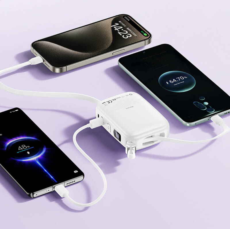 Wiwu Wi-P042 Monaco Serisi Lightning ve Type-C Kablolu Dijital LED Göstergeli Askılı Powerbank 10000mAh - 5