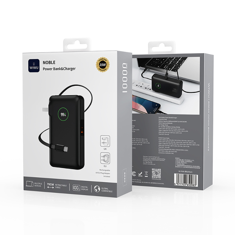 Wiwu Wi-P049 Noble Serisi Type-C Kablolu Dijital LED Göstergeli Powerbank PD 35W 10000mAh - 5