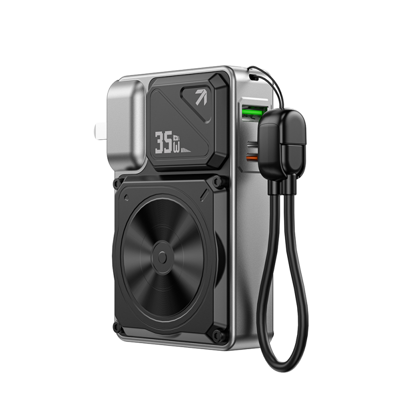 Wiwu Wi-P057 Knight Serisi Taşınabilir Wireless Type-C ve Lightning Kablolu Standlı PD Powerbank 35W 10000mAh - 12