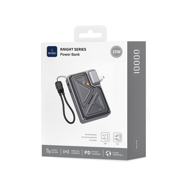 Wiwu Wi-P057 Knight Serisi Taşınabilir Wireless Type-C ve Lightning Kablolu Standlı PD Powerbank 35W 10000mAh - 14