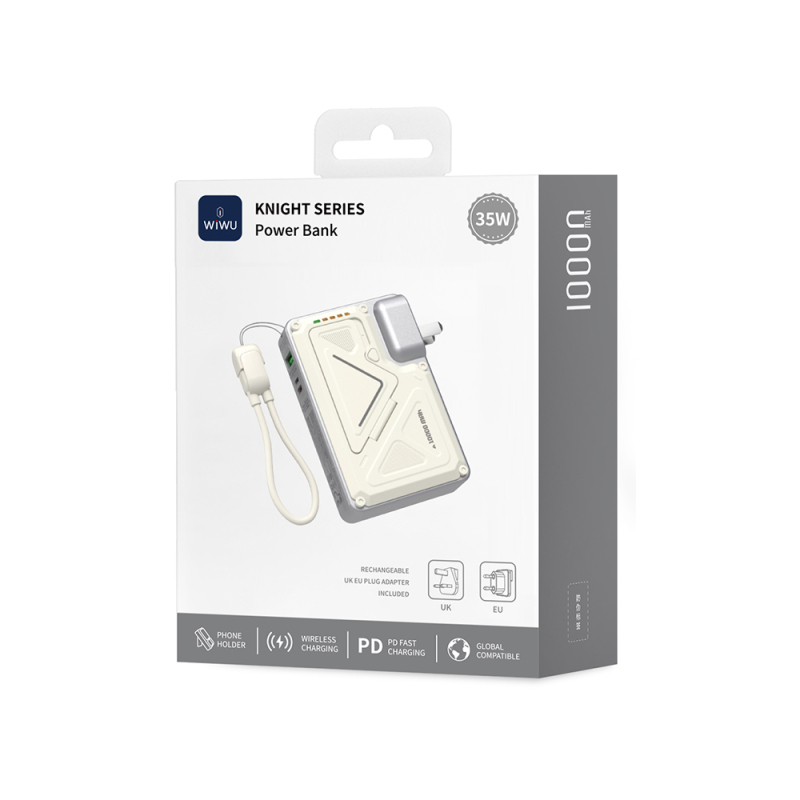 Wiwu Wi-P057 Knight Serisi Taşınabilir Wireless Type-C ve Lightning Kablolu Standlı PD Powerbank 35W 10000mAh - 15