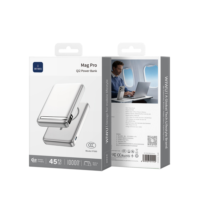 Wiwu Wi-P090 Mag Pro Serisi Qi2 Şarj Teknolojili Standlı 45W Taşınabilir M-safe Wireless Powerbank 10.000mAh - 7