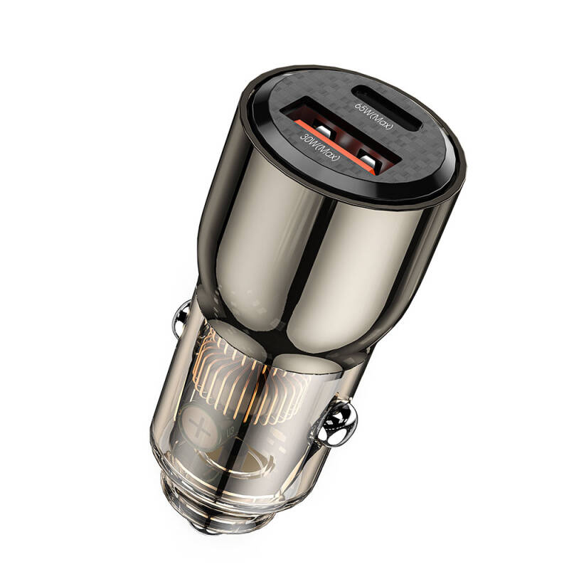 Wiwu Wi-QC012 Geek Series Transparent Design Car Charger with Type-C + USB-A Fast Charging Features 95W - 3
