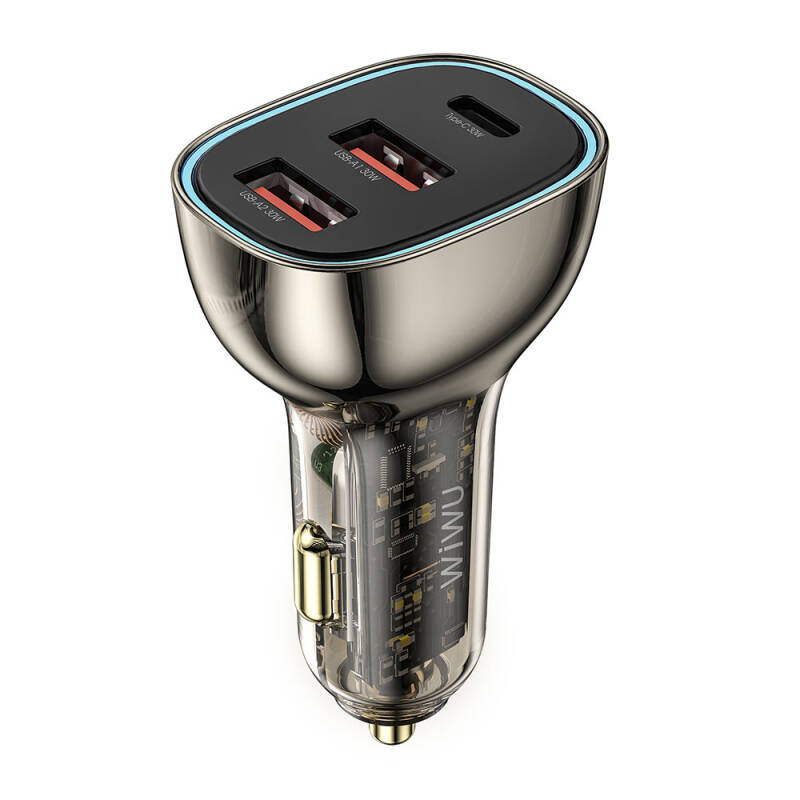 Wiwu Wi-QC013 Geek Series Type-C + Dual USB-A Fast Charging Featured Transparent Design Car Charger 90W - 2