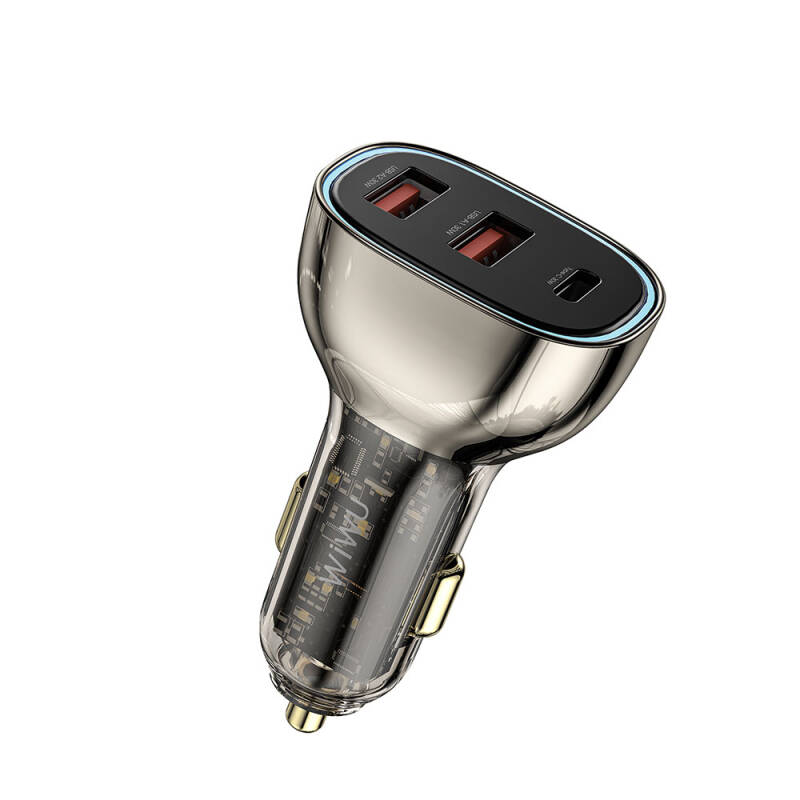 Wiwu Wi-QC013 Geek Series Type-C + Dual USB-A Fast Charging Featured Transparent Design Car Charger 90W - 4
