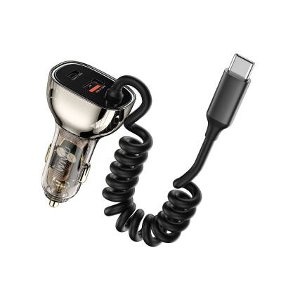 Wiwu Wi-QC016 Geek Series Type-C + Type-C Wired + USB-A Fast Charging Featured Transparent Design Car Charger 90W - 3