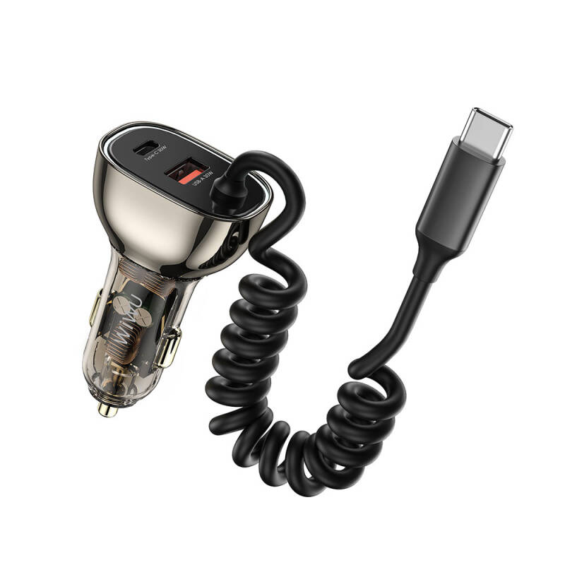 Wiwu Wi-QC016 Geek Series Type-C + Type-C Wired + USB-A Fast Charging Featured Transparent Design Car Charger 90W - 4