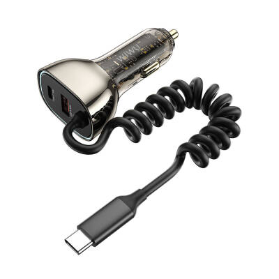 Wiwu Wi-QC016 Geek Series Type-C + Type-C Wired + USB-A Fast Charging Featured Transparent Design Car Charger 90W - 5