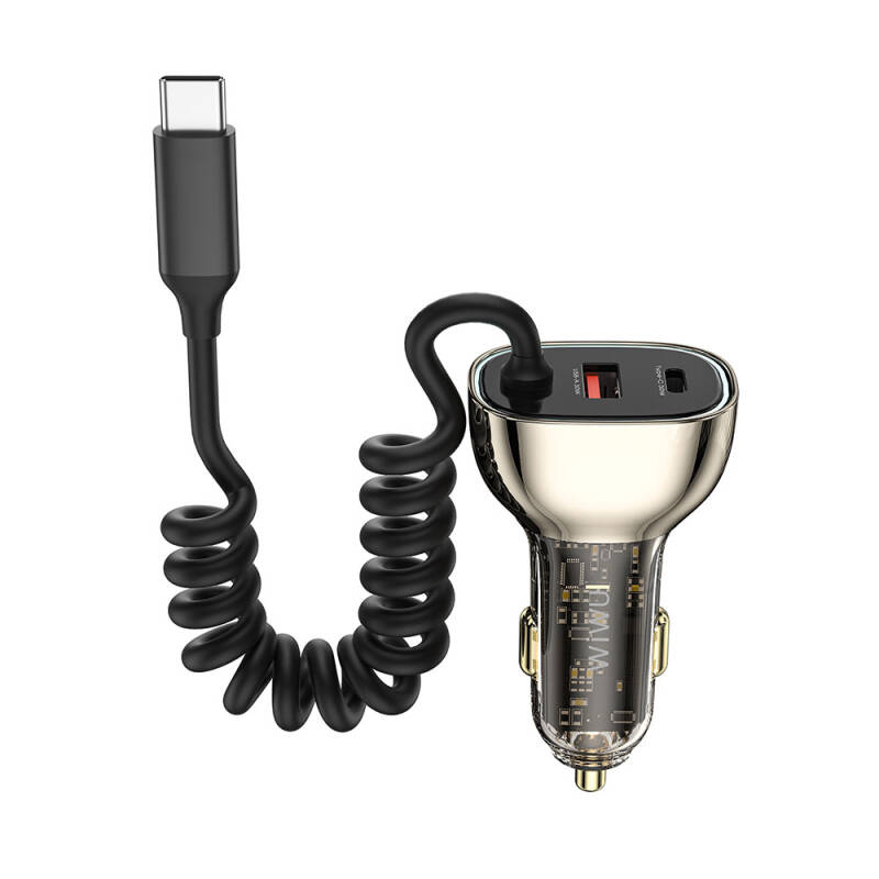 Wiwu Wi-QC016 Geek Series Type-C + Type-C Wired + USB-A Fast Charging Featured Transparent Design Car Charger 90W - 6