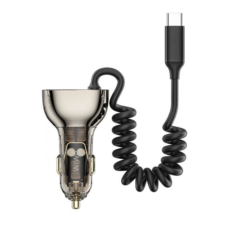 Wiwu Wi-QC016 Geek Series Type-C + Type-C Wired + USB-A Fast Charging Featured Transparent Design Car Charger 90W - 1