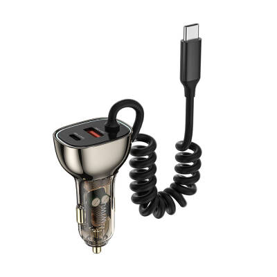 Wiwu Wi-QC016 Geek Series Type-C + Type-C Wired + USB-A Fast Charging Featured Transparent Design Car Charger 90W - 7