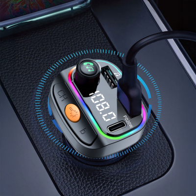 Wiwu Wi-QC031 RGB Bluetooth Transmitter MP3 Type-C and USB-A Car Charger - 6