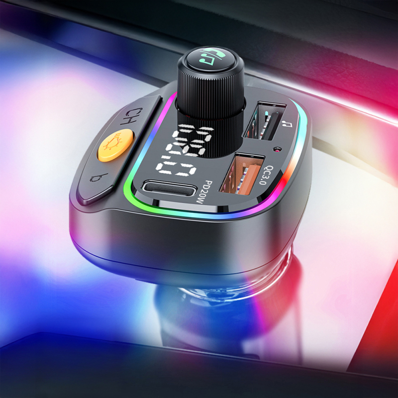 Wiwu Wi-QC031 RGB Bluetooth Transmitter MP3 Type-C ve USB-A Araç Şarjı - 8