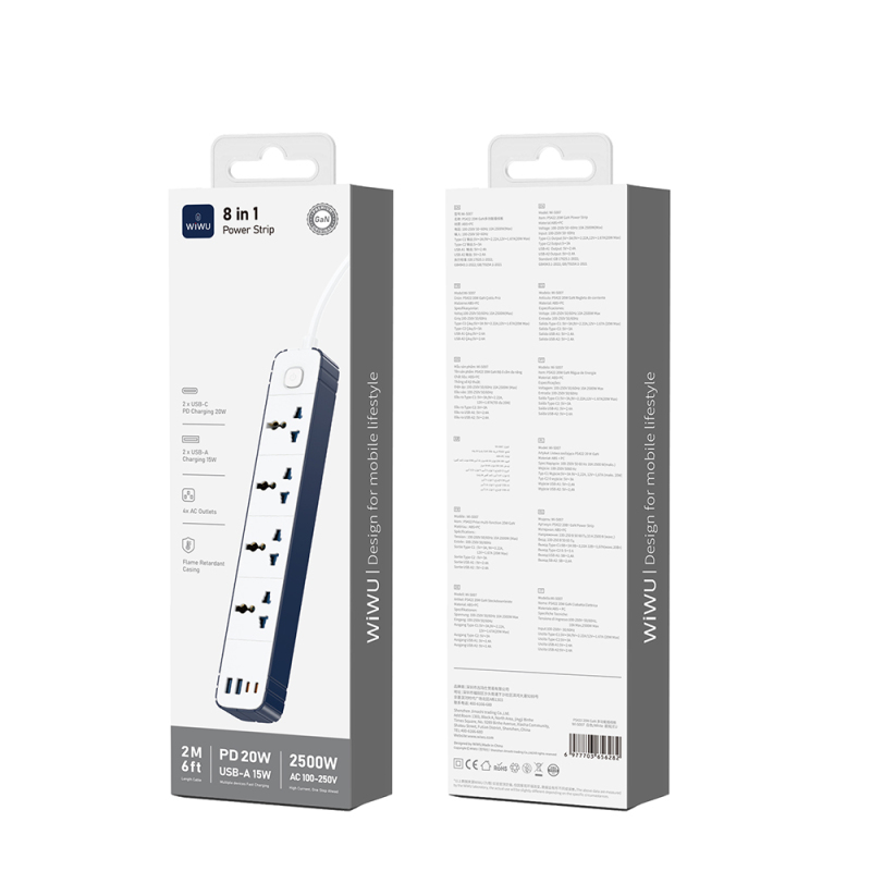 Wiwu Wi-S007 20W GaN Tech Power Strip 8 in 1 Çoklu Priz 2M - 5