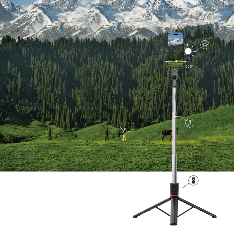 Wiwu Wi-SE015 Canlı Yayın Dolgu Işıklı Teleskopik Tripod ve Selfie Çubuğu - 7