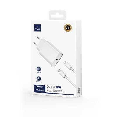 Wiwu Wi-U001 Quick 20W Tek Bağlantılı Şarj Başlığı Type-C to Lightning PD 20W Kablolu Şarj Seti - 7