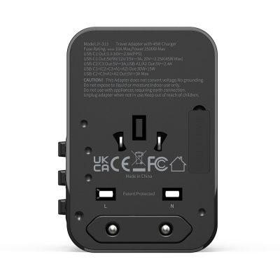 Wiwu Wi-UA006 Multi-Universal TR/US/UK/AUS/EU Compatible Travel Charger Adapter 45W - 7