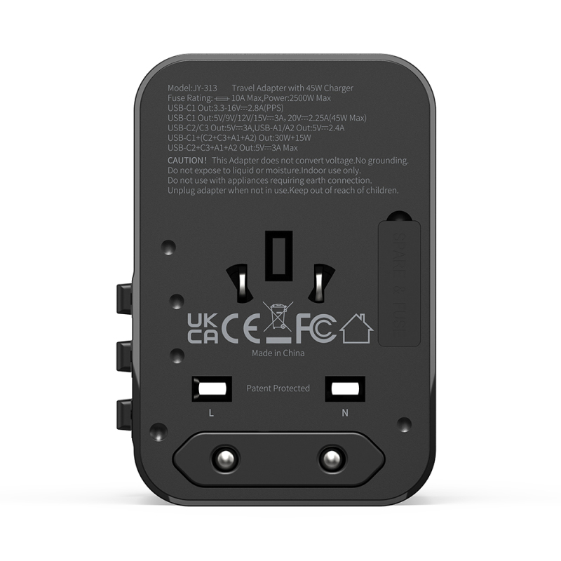 Wiwu Wi-UA006 Multi-Universal TR/US/UK/AUS/EU Compatible Travel Charger Adapter 45W - 7