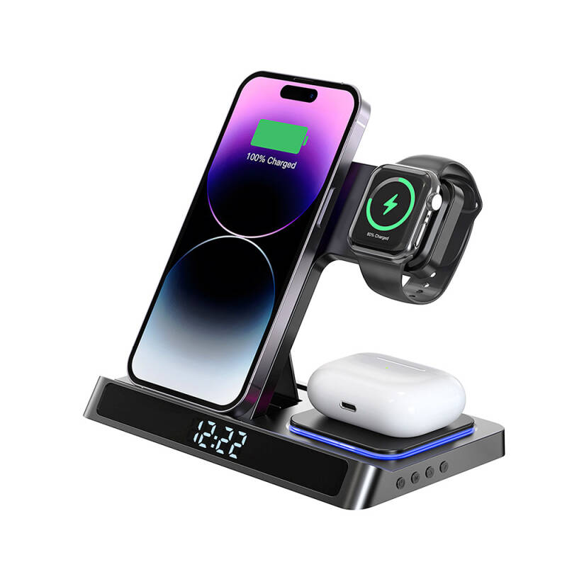Wiwu Wi-W006 Power Air 5in1 Magnetic Wireless Charging Stand with Digital Clock and Alarm and Fast Charging Feature - 6