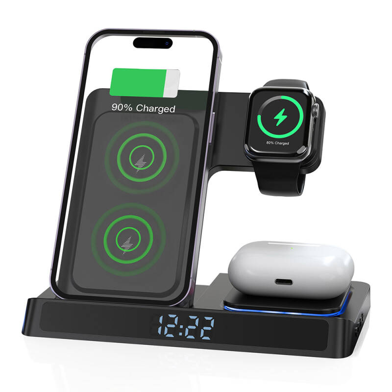 Wiwu Wi-W006 Power Air 5in1 Magnetic Wireless Charging Stand with Digital Clock and Alarm and Fast Charging Feature - 3