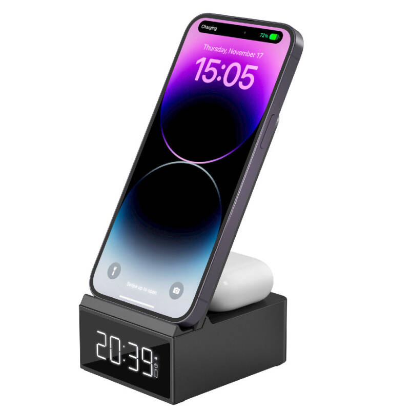 Wiwu Wi-W011 Platinum 3in1 Magnetic Wireless Charging Stand with Digital Clock and Alarm and Fast Charging Feature - 3