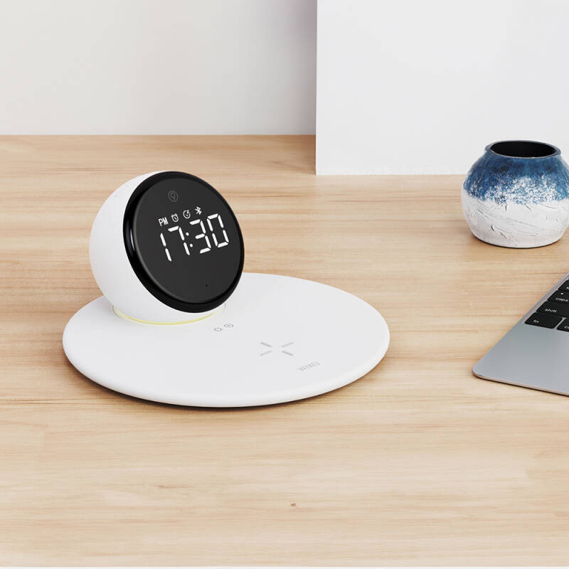 Wiwu Wi-W017 Wireless Charging Stand Dual Alarm and Digital Clock Bluetooth Speaker - 7