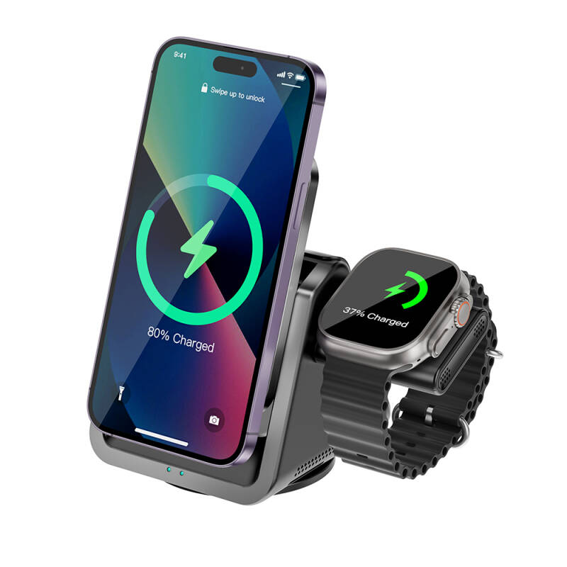 Wiwu Wi-W018 Coolpad Series 15W 3in1 Wireless Charging Stand for Phone and Smart Watch - 3