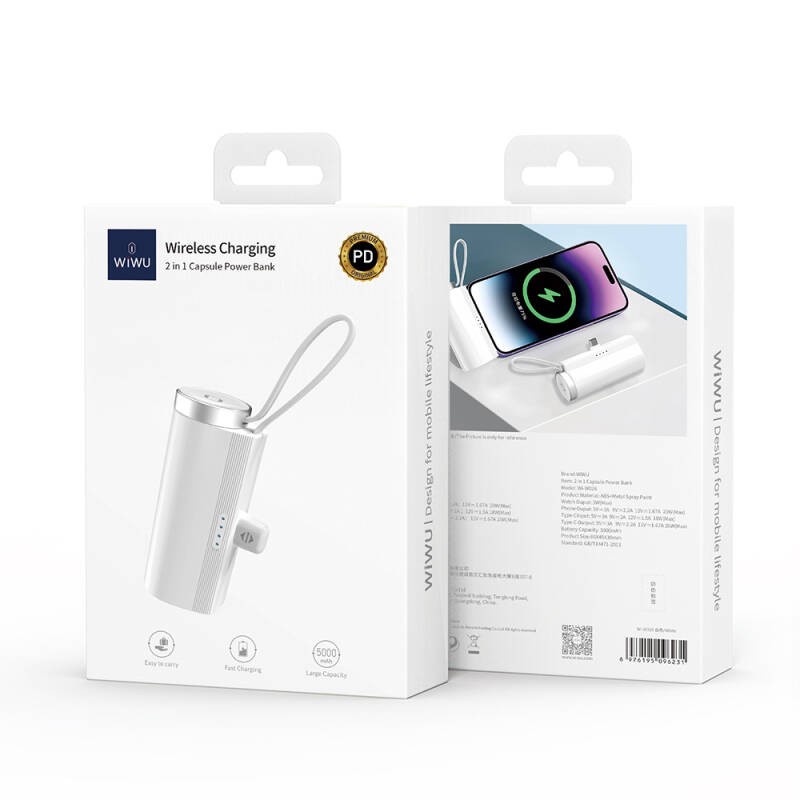 Wiwu Wi-W026 Capsule Serisi 2in1 Mini Taşınabilir Standlı Askılı Type-C PD Powerbank 5000mAh - 2