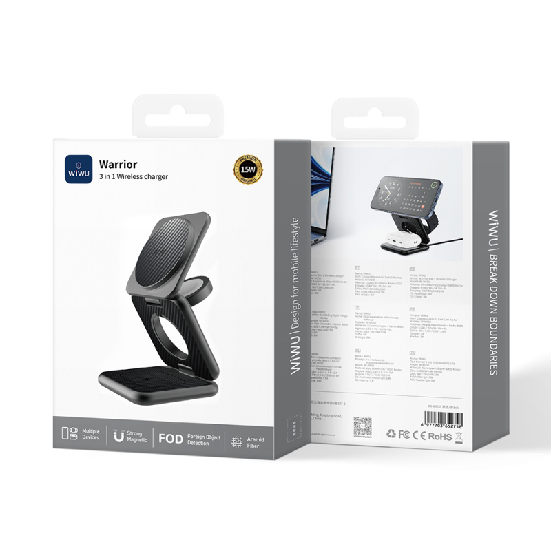 Wiwu Wi-W035 3 in 1 Magnetic Fast Charging Aramid Fiber Wireless Charging Stand 15W - 8