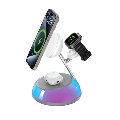 Wiwu Wi-W036 Qi2 3 in 1 Magnetic Fast Charging Wireless Charger Stand with Ambient Light 15W - 7