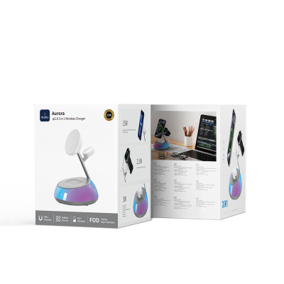 Wiwu Wi-W036 Qi2 3 in 1 Magnetik Hızlı Şarj Özellikli Ambiyans Işıklı Kablosuz Şarj Standı 15W - 9
